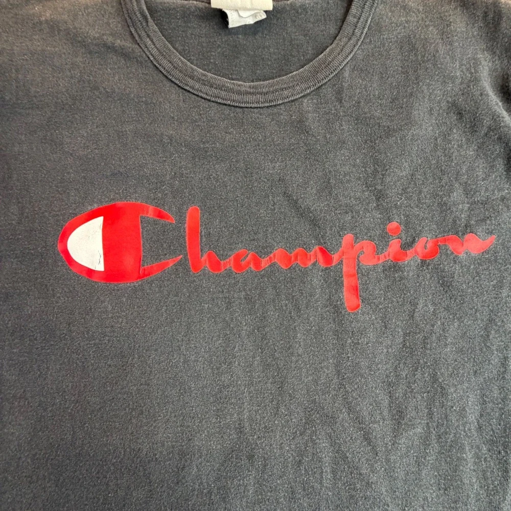 Champion T-Shirt Mens XL Black Short Sleeve Script Logo Cotton Faded READ - Picture 2 of 10